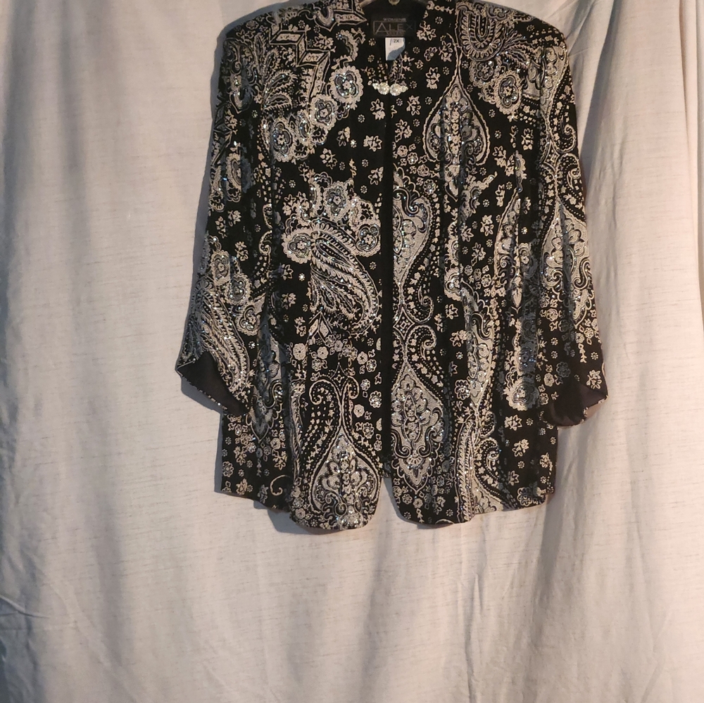Alex Evenings Black and White Paisley Blazer